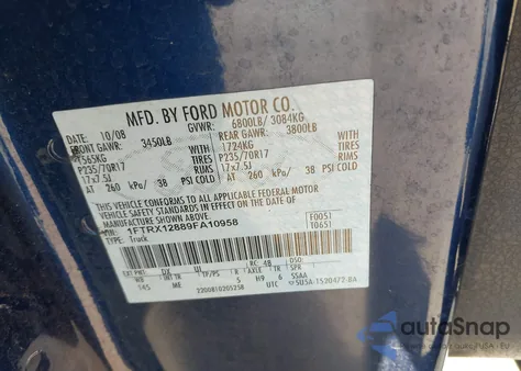 2009 Ford F-150 Stx/Xl/Xlt из США, поврежденный, VIN 1FTRX12889FA10958